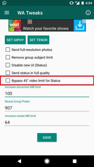 Disable WhatsApp Status 45 Seconds Limit